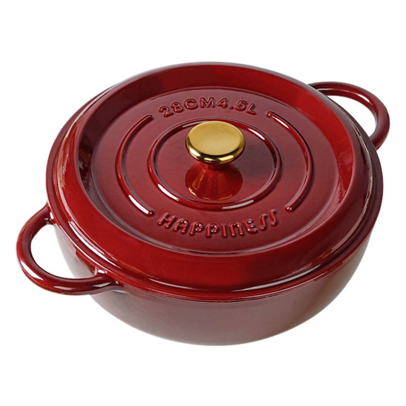 Pequeña felicidad esmalte de hierro fundido profundización 28cm momia olla hogar olla sopa olla sartén gran capacidad olla estofado