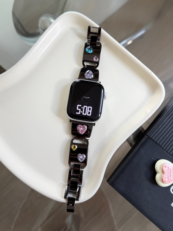 Apple Watch iwatch 10th Generation 987654Ultra/SE に適したピーチ ハート ダイヤモンド メタル リング ストラップ|undefined