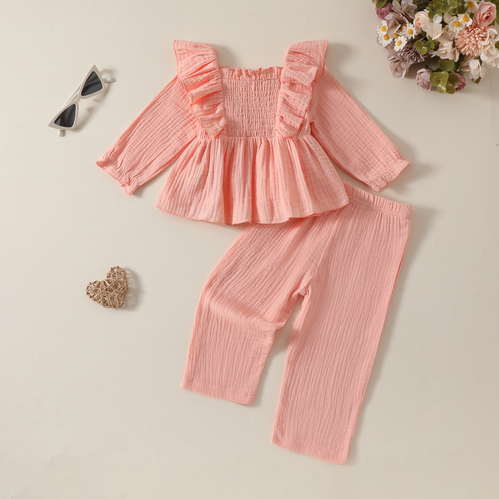 208g Weight Kids Clothing Sets Children's Clothing Type Long Sleeve Sleeve Length Cotton and Linen Fabric Type Pants Sets Sets Type 2 Pieces Set Quantity Casual, Daily Occasion Collarless Neckline Regular Fit Fit Type Solid Color Pattern Spring, Autumn Season Baby Girl'S, Girl'S Gender Simple Style Style Simple Style Solid Color Cotton And Linen Girls Clothing Sets 6