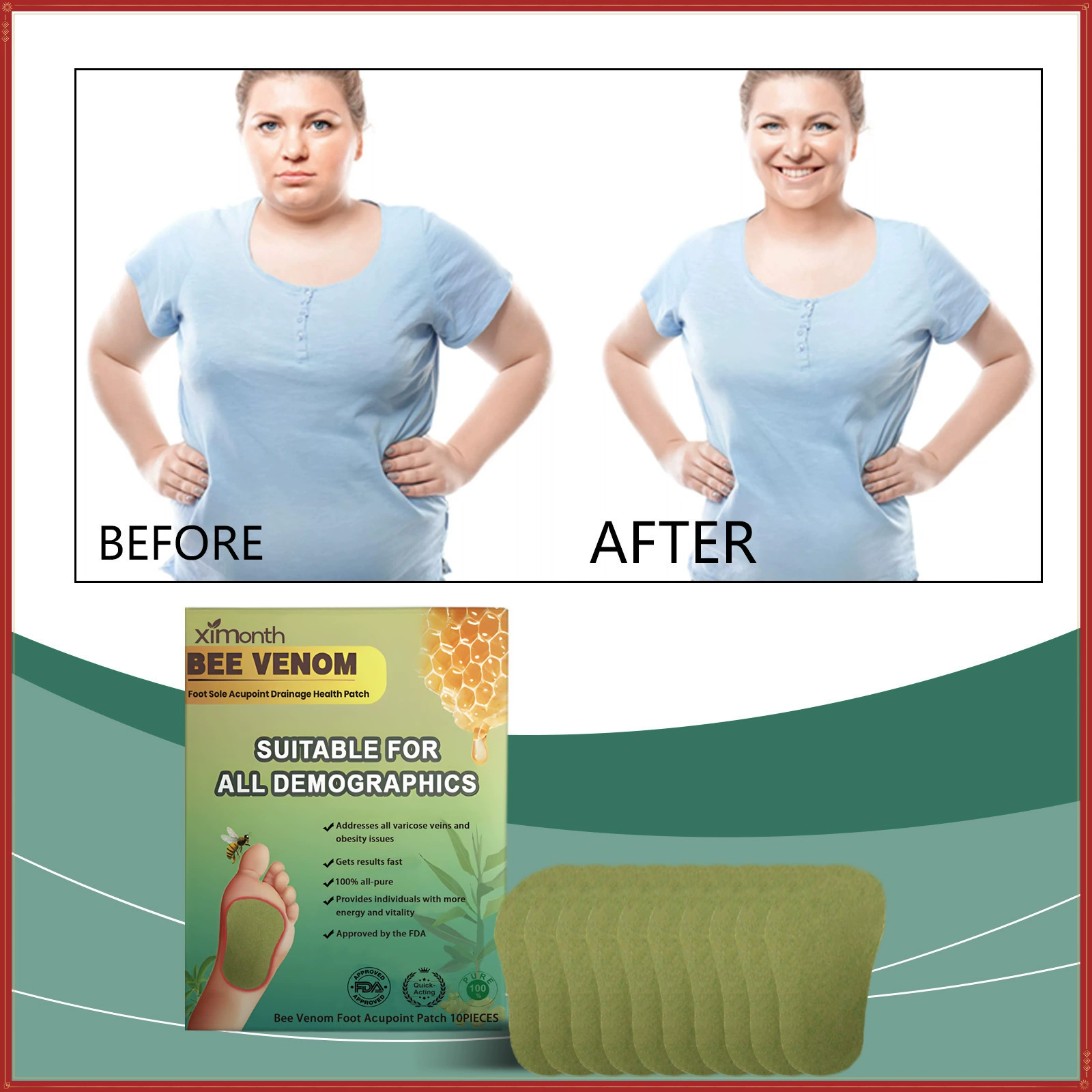 XIMONTH пчелиный яд пластырь для ухода за ногами для похудения