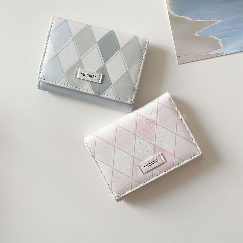 Sea sal azul Plaid billetera fresca simple ins estilo coreano multi-funcional estudiante cartera cambio tarjeta bolsa integrada