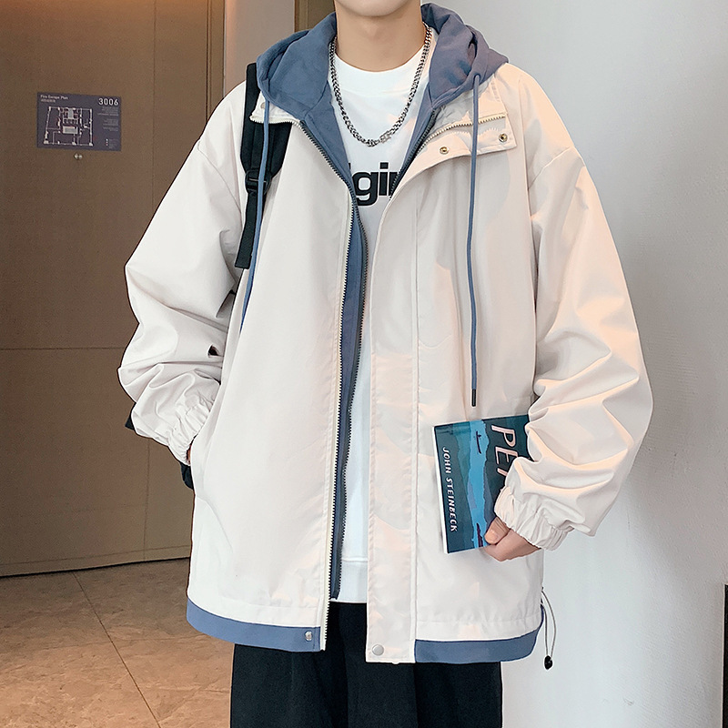 WASSUPNEST假两件外套男生春秋连帽宽松休闲潮流青少年学生夹克男|undefined
