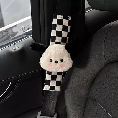 Car Seatbelt Shoulder Pads, Trendy Dog Car Decorations, Couple Style Shoulder Pads, Car Accessories, New Car Gifts for Women (Seat belt shoulder pad) - shoulder-pads-checkerboard-dog-head-repair-single