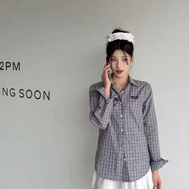 毒家现货正确版本高品质MU家新款格纹棉质长袖衬衫宽松版型男女款