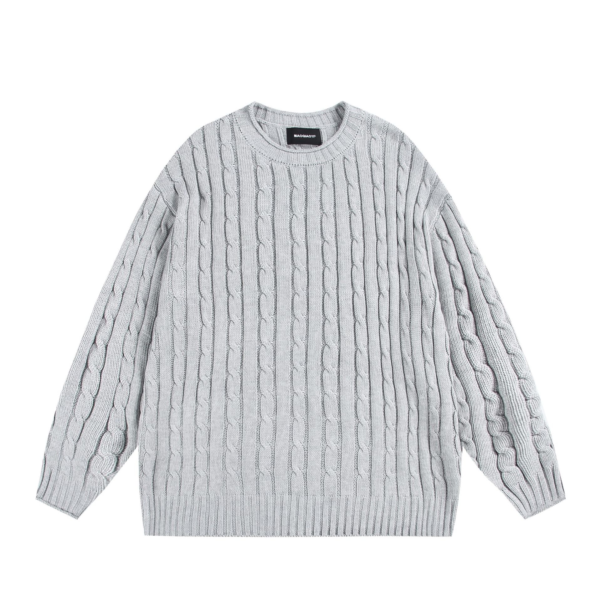 衣道古着2025秋冬新品日系复古纯色麻花编织圆领宽松男女套头毛衣