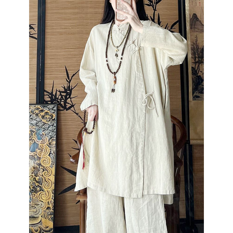 棉麻女装新中式汉服盘扣衬衫唐装上衣佛系禅意中国风茶服|undefined