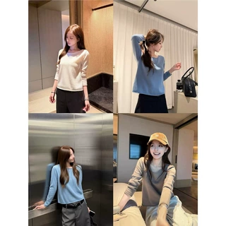 莞莞 babywool 私服卷边船领九分袖100%绵羊毛衫针织打底上衣