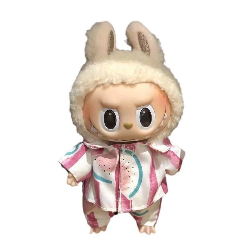 Caja ciega de 17cm, tela de tela, traje de mono de alce pequeño de terciopelo de nube, colgante de labubu, vestido de Navidad de cerdo