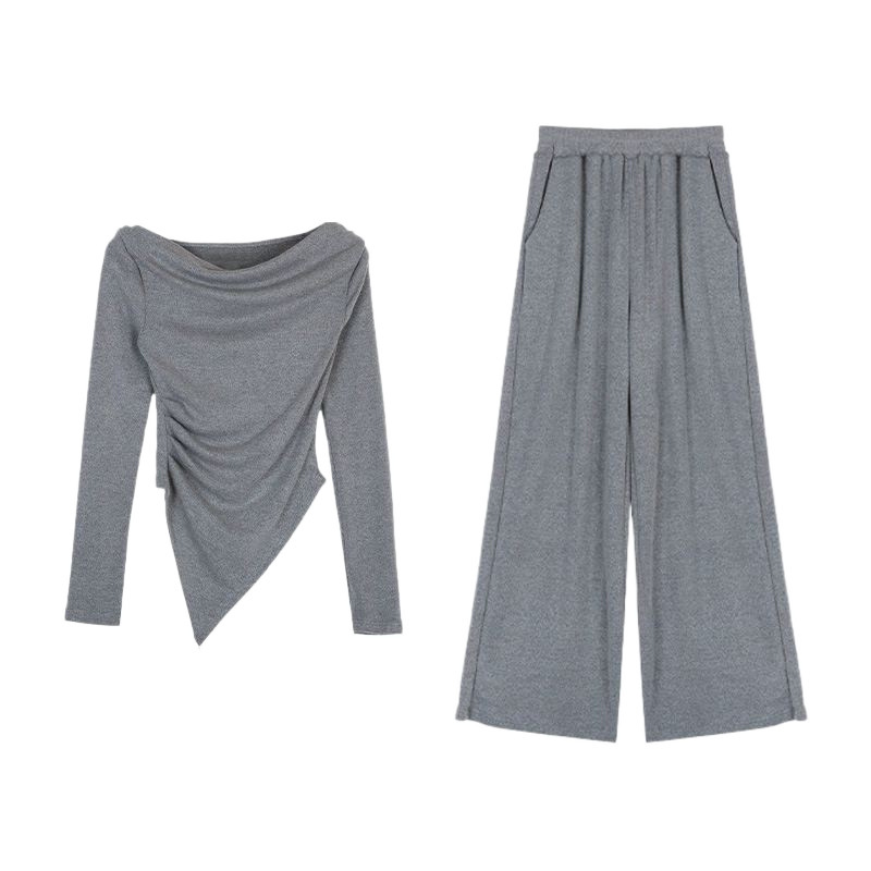 올해 인기있는 아름다운 세트 여성의 새로운 오프 숄더 탑 팬츠 2 피스 봄 가을 겨울 의류