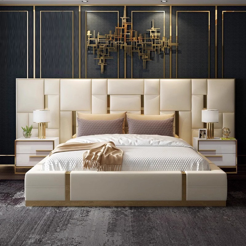 Babylon Widescreen Bed Visionaire Accessible Luxury Master Bedroom Frosted Leather Large Bed Luxury Stone Double House Wedding Wide Bed