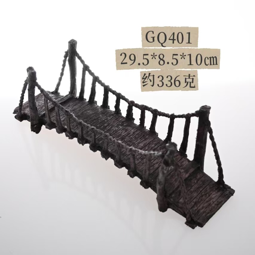 Nuevas decoraciones de paisajismo, decoración de rocalla, acuario, puente colgante creativo, accesorios de puente de madera, fábrica de puente de suministro de piedra artificial