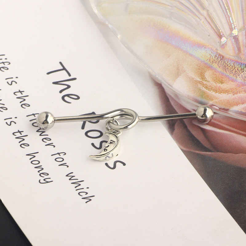Cross Stainless Steel Industrial Barbell Earring Double Ear Hole Moon Bridge Ear Stud detail image 9