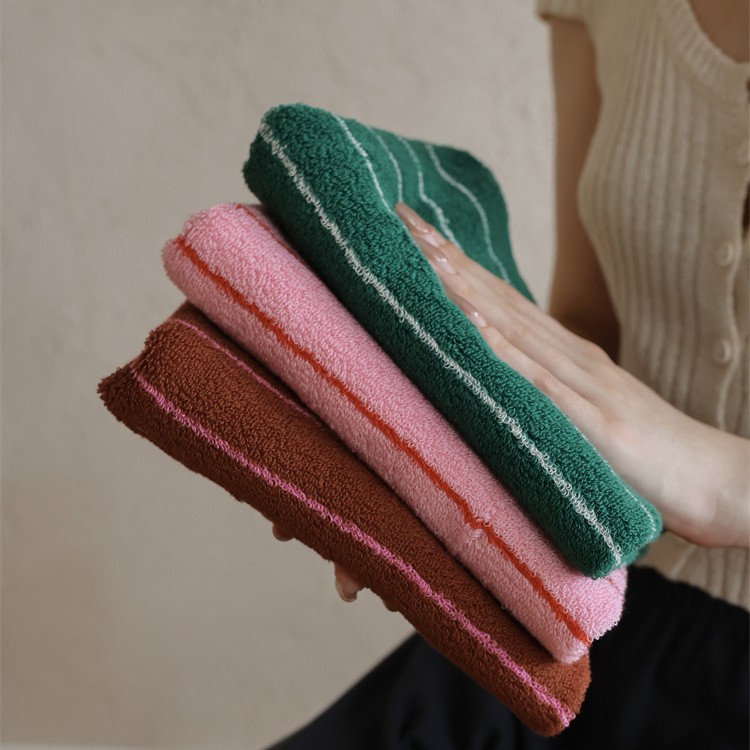 INS Vintage Streifen-Waschlappen aus gekämmter Baumwolle, weich, saugfähig, Klasse A, flauschig, farblich abgesetzt_voghion.com
