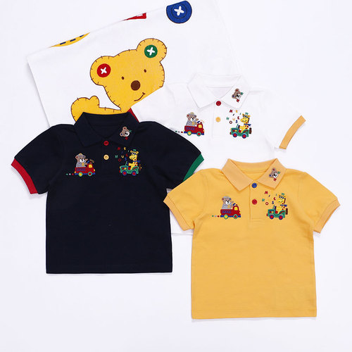 miki children's clothing summer new style boys and girls cartoon bear deer driving short-sleeved T-shirt polo shirt tops on behalf of