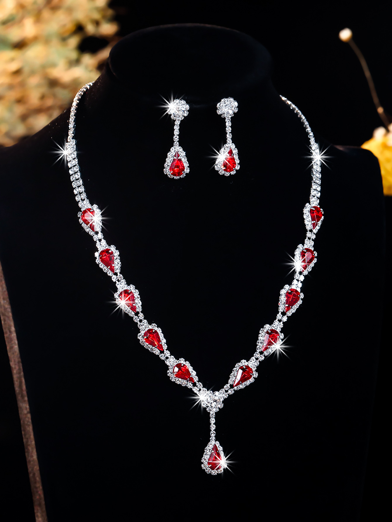 Conjunto de joias de noiva colar e brincos com strass luxo_voghion.com