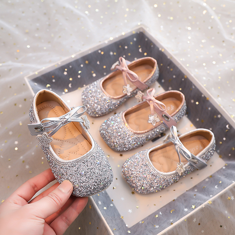 2026 Girls' Crystal Shoes Spring and Autumn New Style Children's Princess Shoes Little Girls Performance Shoes Sparkling Sequin Shoes Kindergarten