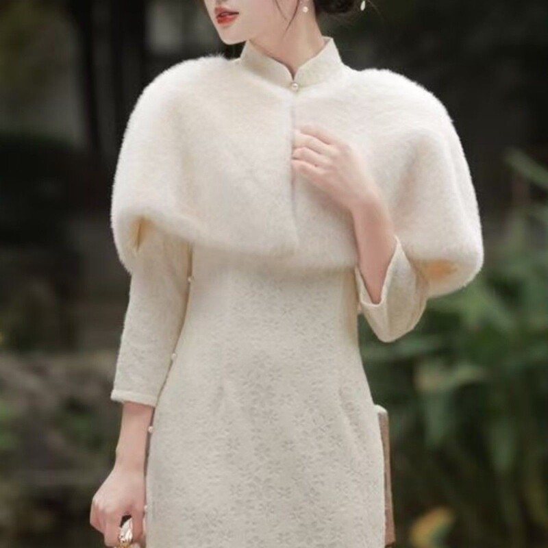 Shawl Women's Autumn and Winter Imitation Fur Cloak Winter Warm Shawl Wedding Dress Outer Jacket Cloak Cape Vest