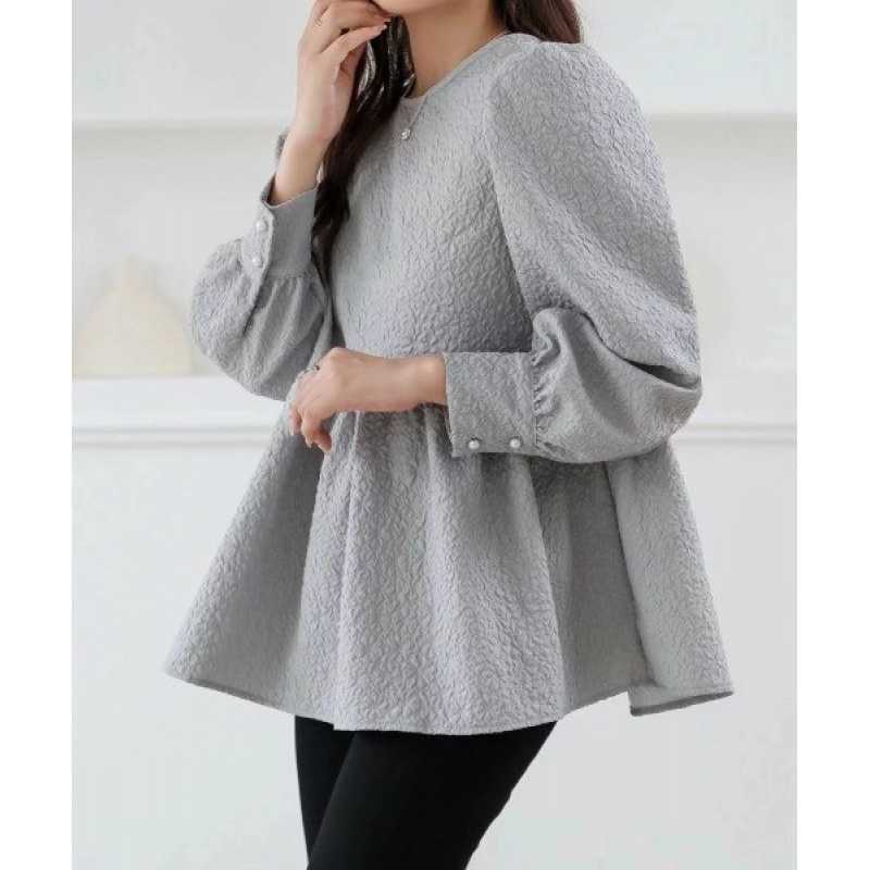 Japanese-Style Rakuten Korean Puff Sleeve Long-Sleeve Pleated Shirt Women's Cross-Border Top Base Shirt Outerwear T-Shirt