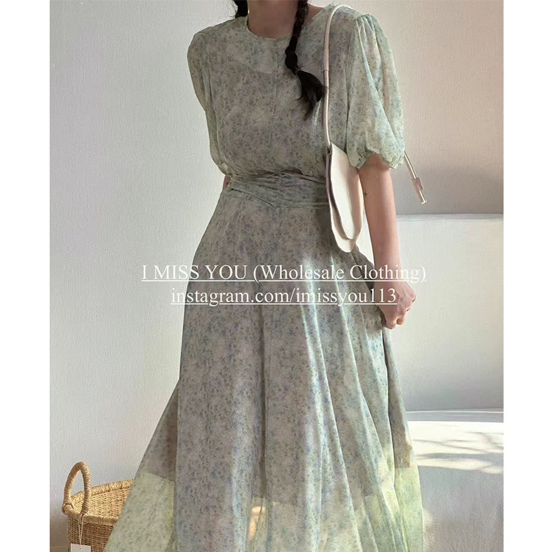 The Wizard of Oz! South Korea East Gate imi * syou Tea Break French Chiffon Floral dress Crewneck Dress