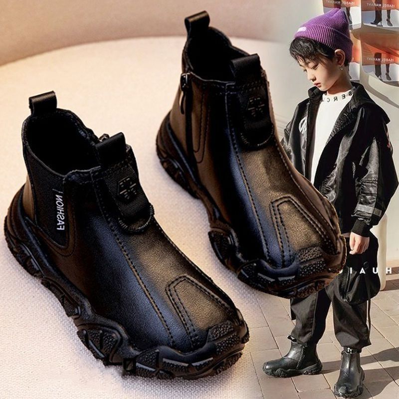 Boys' Boots 2025 Autumn and Winter New Style Genuine Leather Kidsren's Velvet Short Boots Girls' Boots Snow Soft Bottom Baby Cotton Shoes