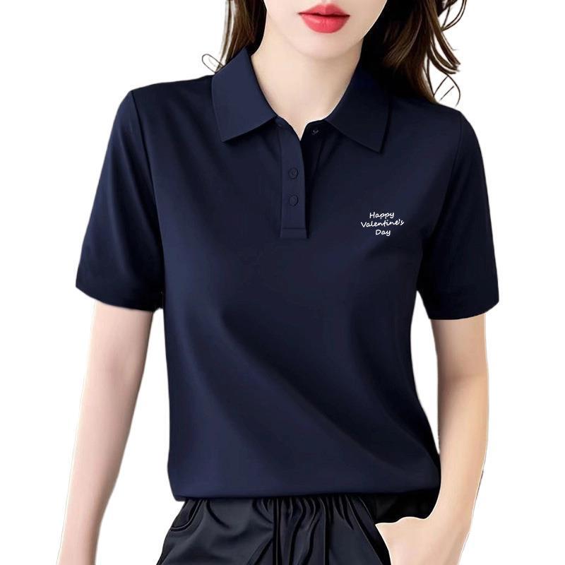 夏大きいサイズネイビーブルーアウターショートスリーブシャツ女性の 2025 新しい無地右肩ルーズボトムシャツ|undefined