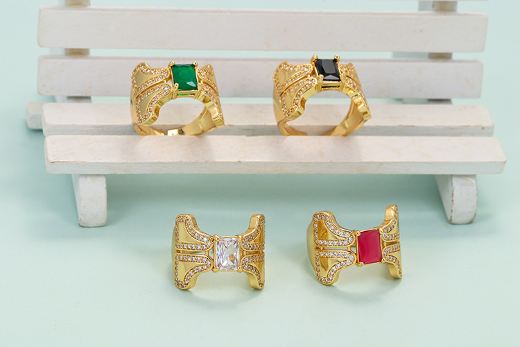 Korean Color Copper Micro-set Zircon Ring Opening Adjustable Wide-faced Ring display picture 2