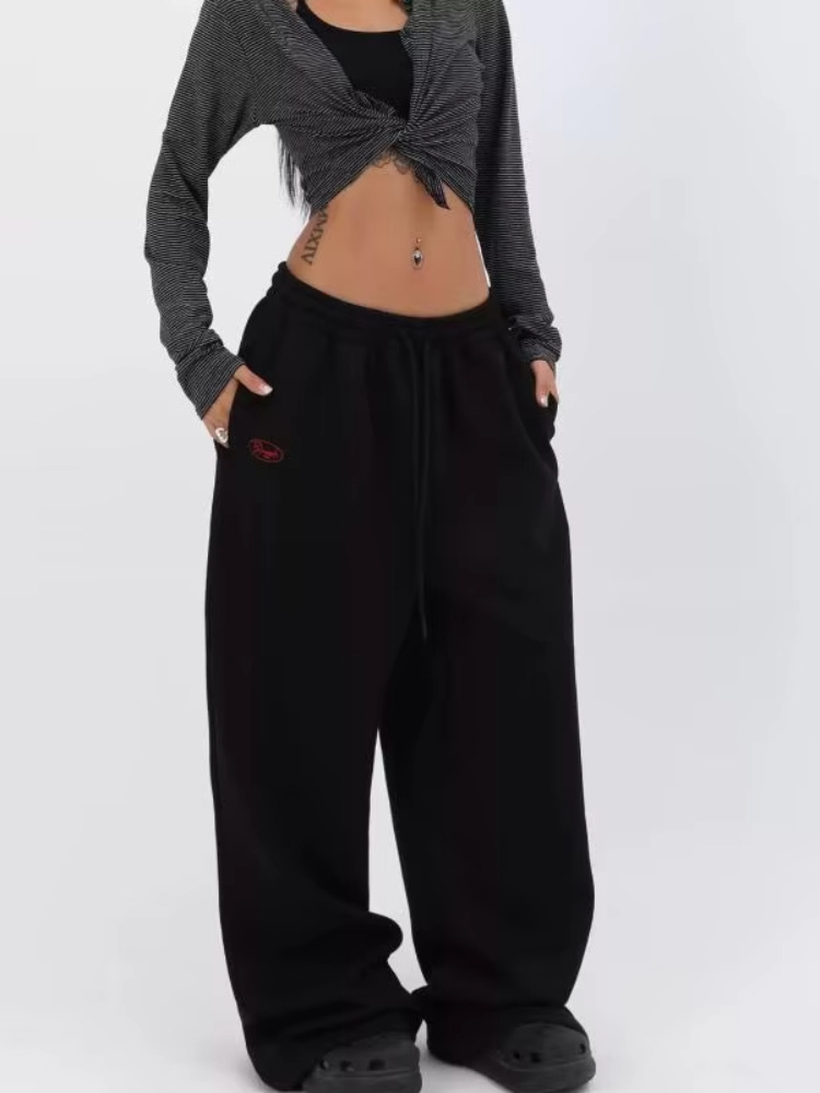 Pantalones deportivos grises transfronterizos europeos y americanos 2025 para mujer retro hip-hop Pantalones casuales coreanos para correr de gran tamaño Harajuku Beauty