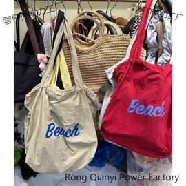 夏韩版新抽绳帆布包日系托特包通勤手提袋单肩包大容量