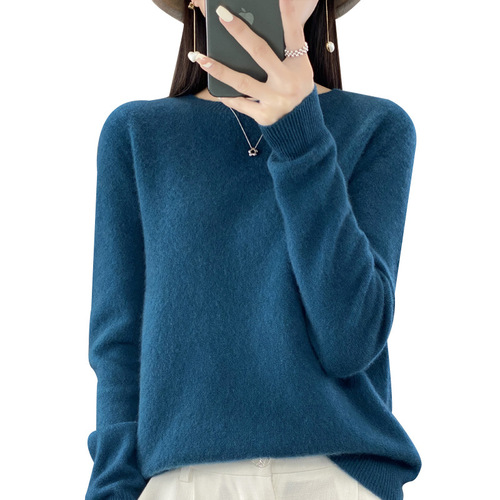 Ladies' One-piece Round Neck Wool Knit Casual Slimming Spring Autumn Winter New Style Versatile Light Luxury Top