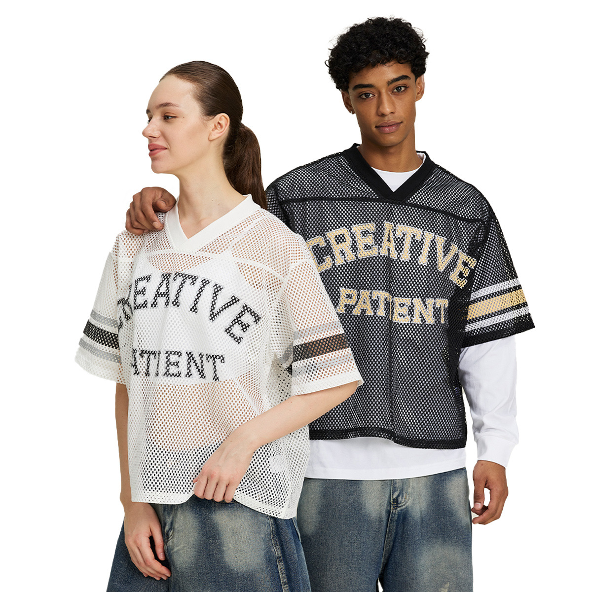 ETAI ropa de hombre alta calle americana hombre de verano mesh deporte casual de manga corta pareja marca de moda suelta camiseta de cuello en V