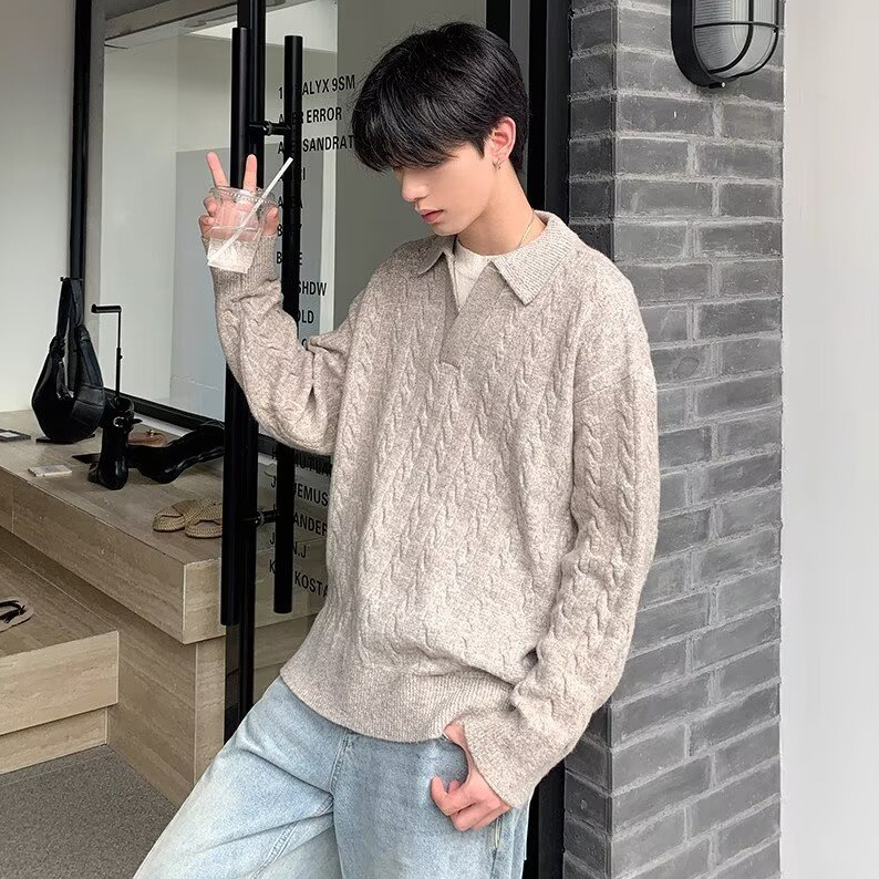Falsa camiseta de punto de dos piezas, suéter de hombre, camiseta de polo con dobladura, tendencia de otoño y invierno, comercio exterior transfronterizo al por mayor