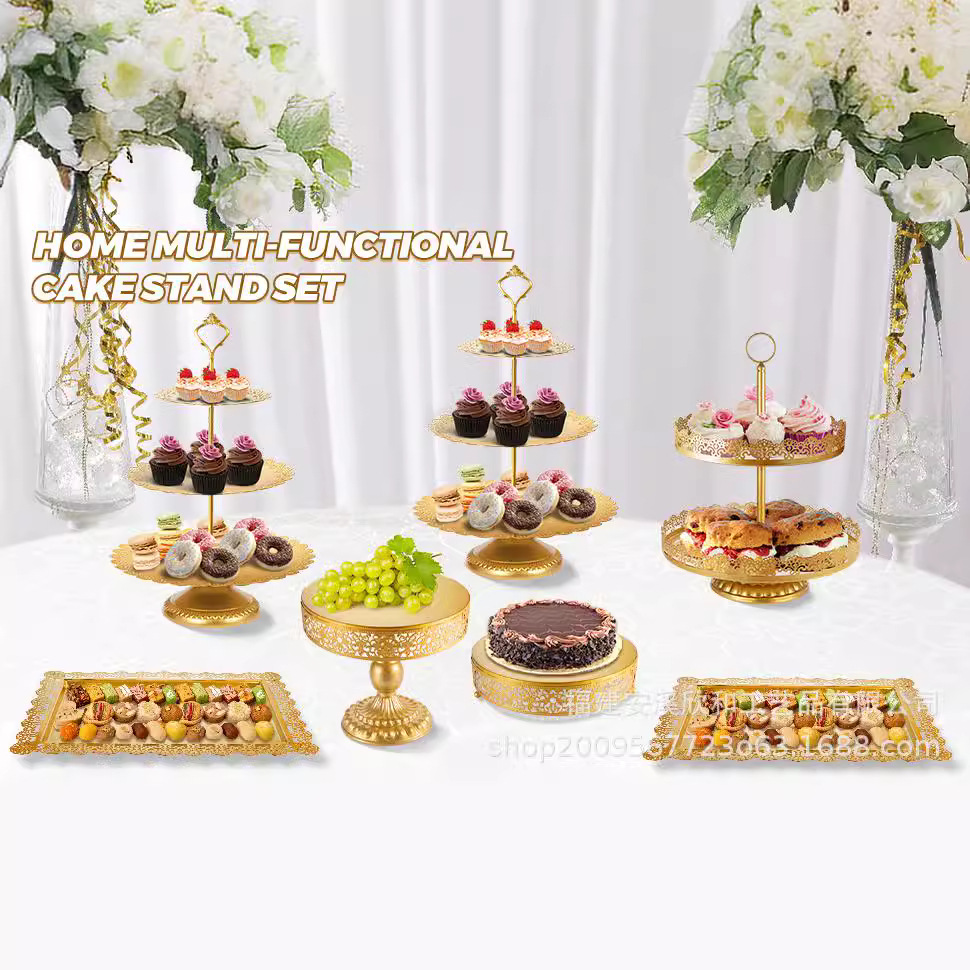 Creativo estilo europeo oro hueco estante de pastel de boda props mesa de postres decoración de postres tienda de postres refrigerio combinación de estante de pastel