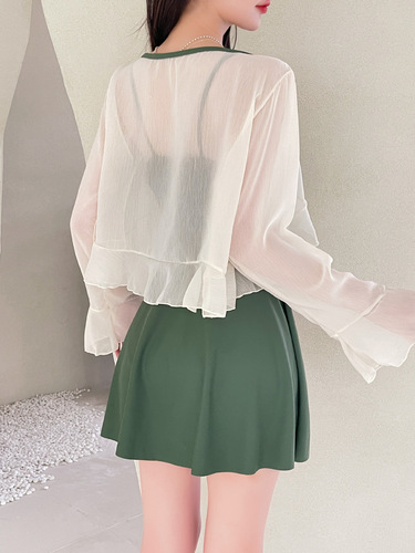 One-piece swimsuit lace two-piece bikini sexy sun protection conservative swimwear hot spring ins style black slimming