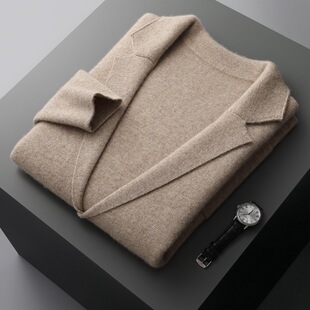 2025 Spring and Autumn New Style Young and Middle-Aged Wool Men's Cardigan Lapel Solid Color Sweater Jacket Long Sleeve Korean Style Men's Clothing