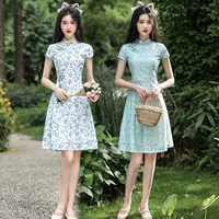Новый кружевной короткий ежедневный Cheongsam улучшенный вариант молодой девушки стройное ретро платье в китайском стиле