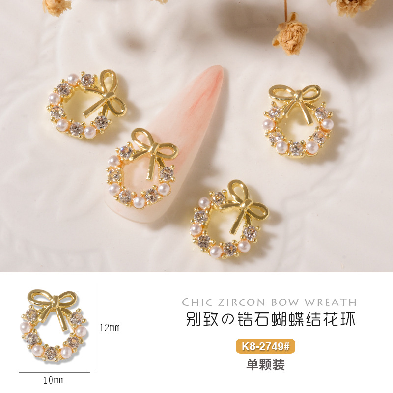 2023 Internet celebridad clavo circón Luz de lujo guirnalda de Navidad popular arco diamante tridimensional perla accesorios de uñas diamante