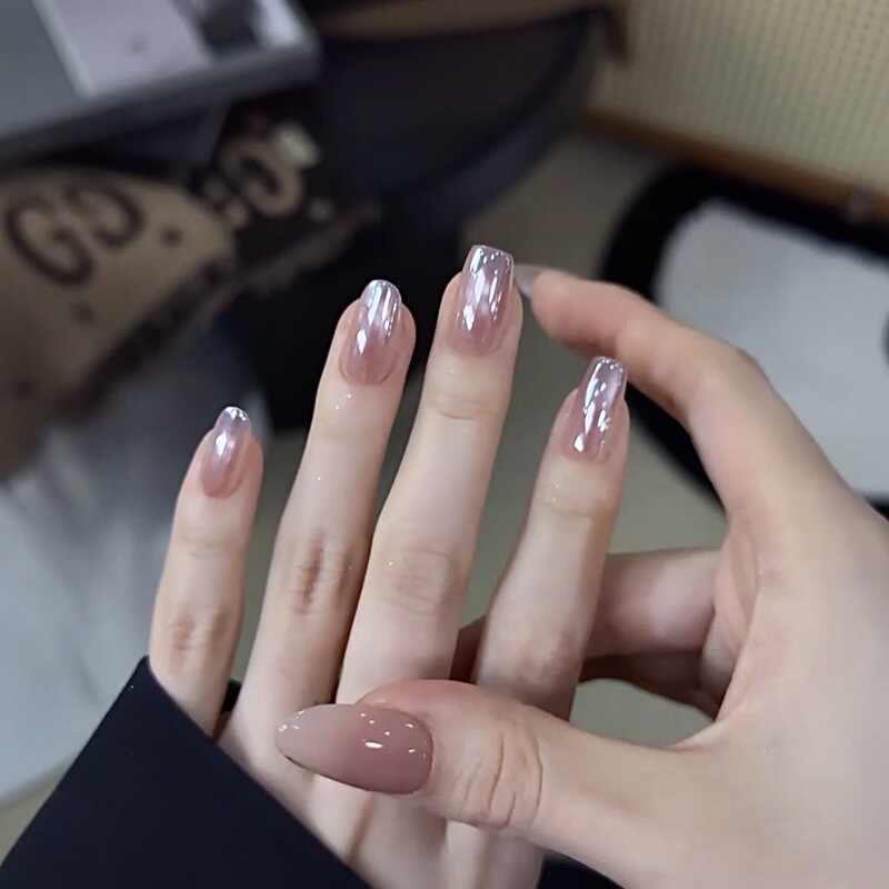 [Zi Chen Gel] Purple Electroplated Aurora Cat Eye Long Daily Short Wear Nail Whitening Advanced Nail Tips