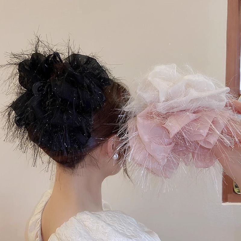 Fabric Mesh Multi-layer Bow Hair Claw Clip Shiny Hair Accessory_voghion.com
