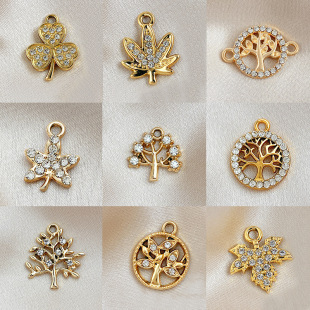 Wholesale DIY jewelry accessories material leaves leaves double ring single ring alloy pendant pendant earrings necklace accessories