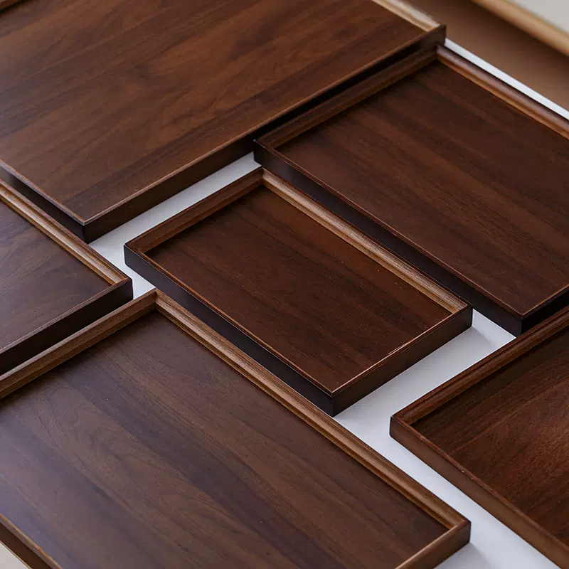 胡桃色竹木制茶盘长方形干泡盘家用放茶杯水杯盘敬茶奉茶手提托盘