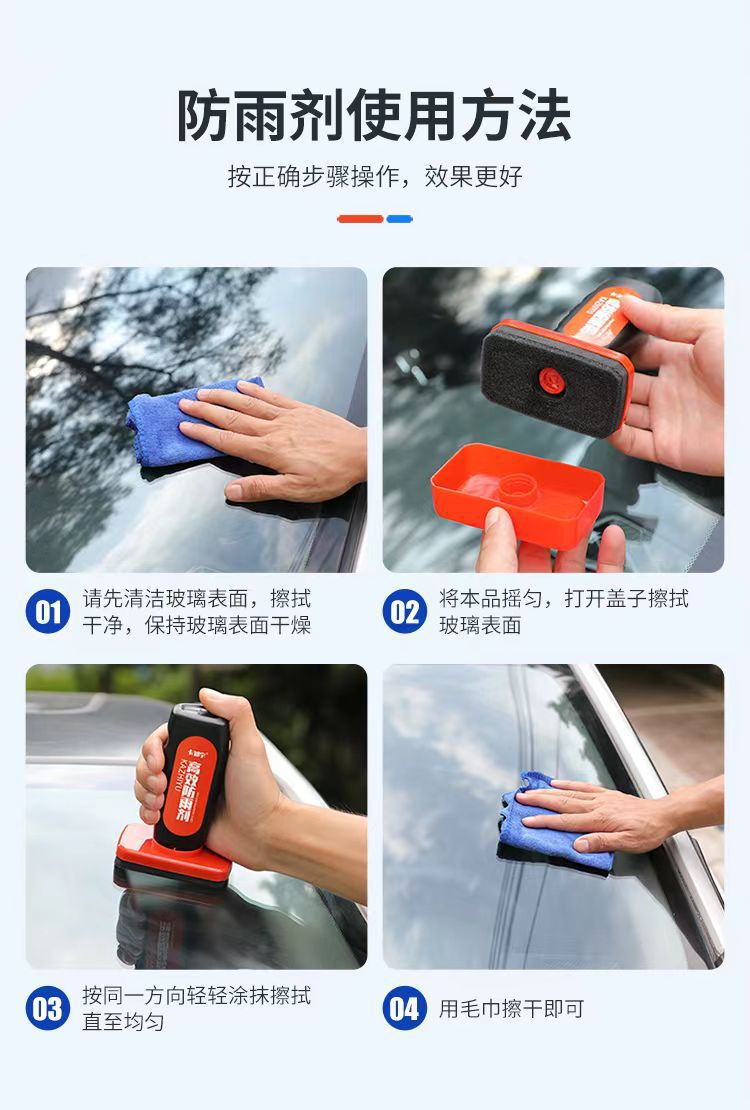 Car Rainproof Agent, Windshield, Rearview Mirror, Rainy Day Waterproof and Oil-Repellent Film Remover, Sponge Wipe Car Anti-Fog Agent