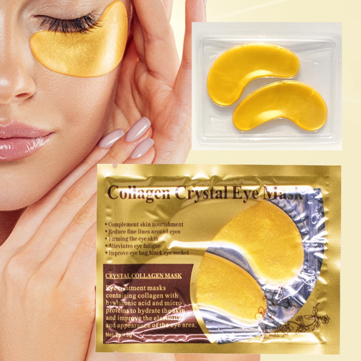 Cross-border exclusivo 24K máscara de ojo de oro se desvanecen Círculos oscuros bolsa de ojo máscara de ojo pegatinas de cristal pegatinas de colágeno un par