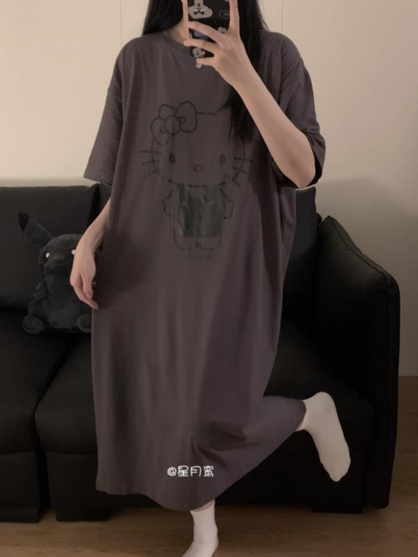 Comercio exterior transfronterizo nuevo estilo suelto niña dibujos animados verano camisón servicio a domicilio letras rojas KT gato pijama dulce y lindo