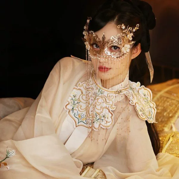 Retro style hanfu mask decoration props surface curtain female photo tassel fairy cover Golden accessories head accessories