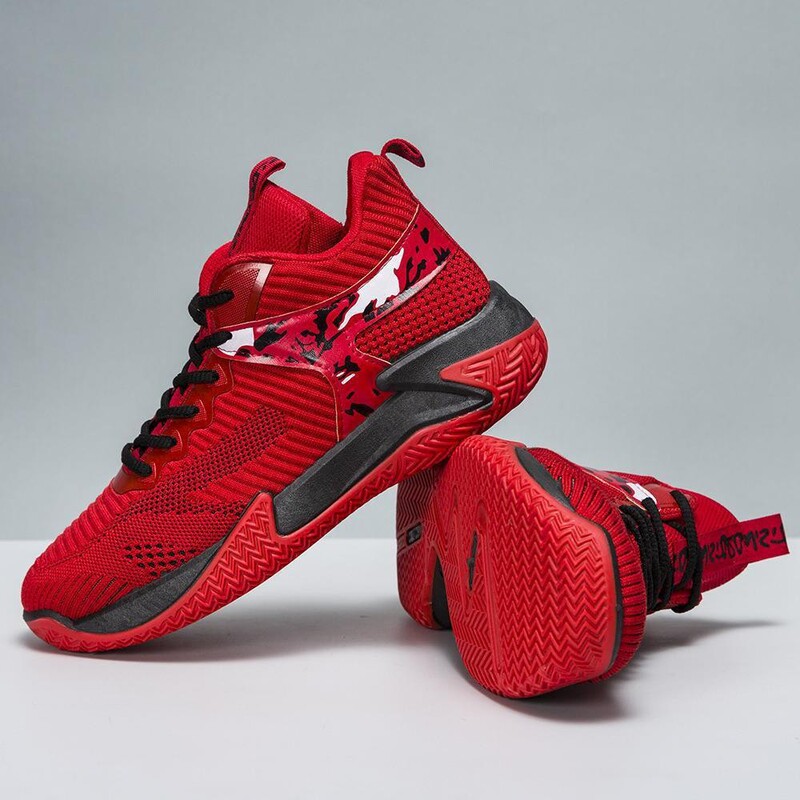 Cross-Border New Style Lace-Up Soft-Soled Fly-Knit Basketball Shoes, Fashionable Men's Sports Shoes, Red Large Size Foreign Trade Men's Shoes Cross-Border New Style Lace-Up Soft-Soled Fly-Knit Basketball Shoes, Fashionable Men's Sports Shoes, Red Large Size Foreign Trade Men's Shoes