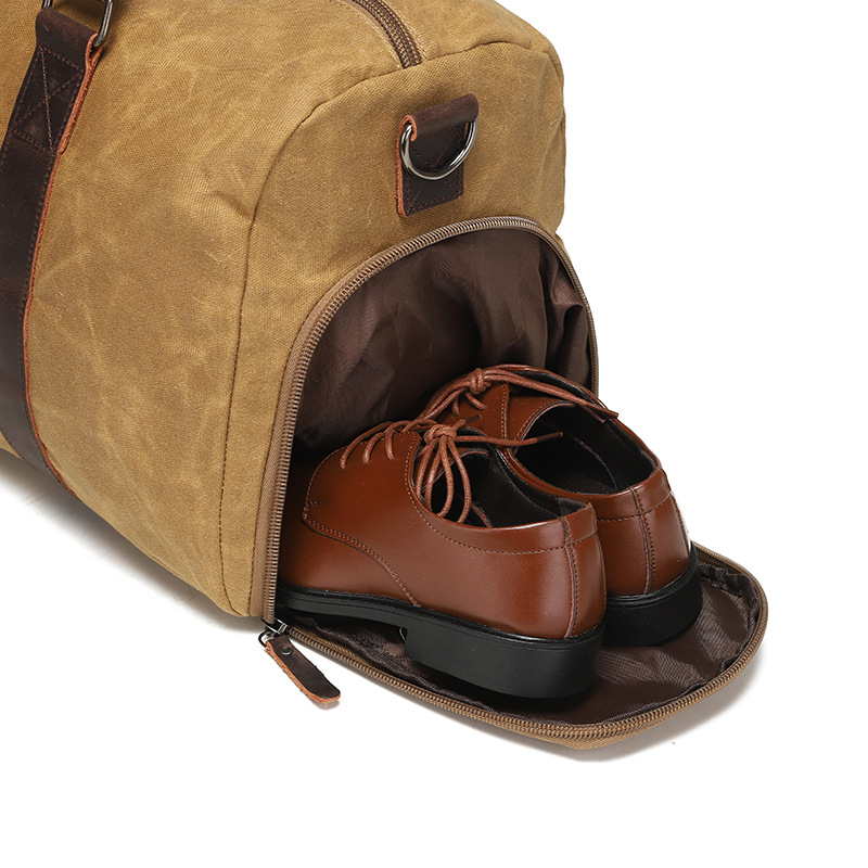 Nueva bolsa de viaje de tela de cera de aceite resistente al desgaste retro europea y americana color sólido bolsa de hombro al aire libre bolsa de almacenamiento al por mayor