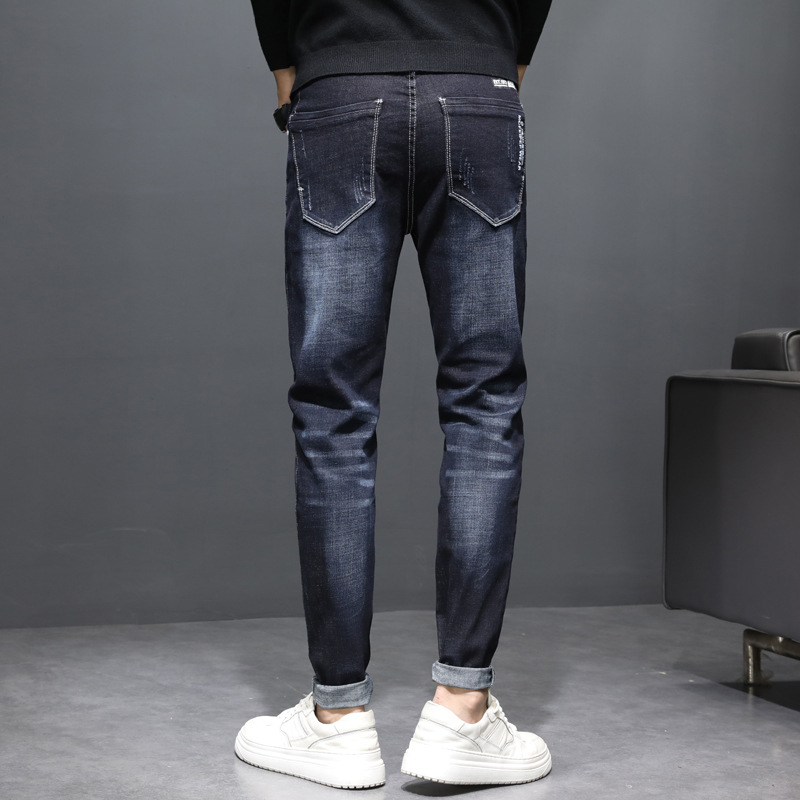 Four Seasons empuje principal TikTok pantalones vaqueros elásticos de los hombres populares jóvenes estilo coreano SLIM-Fit adelgazamiento gato barba caballo Pantalones