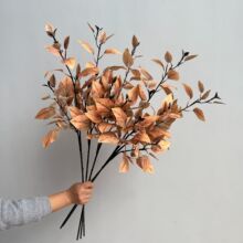 仿真秋色枯色桦树叶 凌霄叶 桉树叶枯枝秋叶场景布置干花树枝婚庆