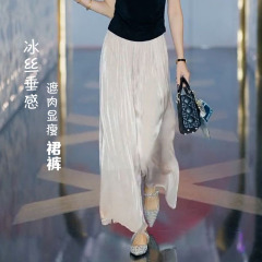 流光时尚高腰显瘦阔腿裙裤春夏新款女装宽松垂感雪纺百搭休闲裤子