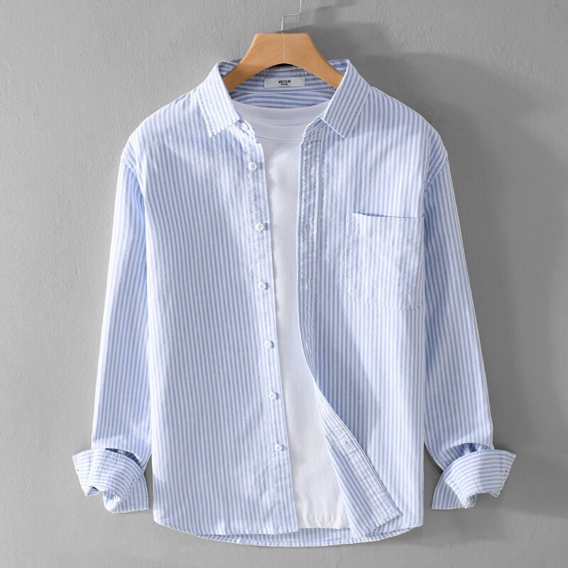 Summer Men's Oxford Striped Long-Sleeve Shirt Trendy Casual Loose Versatile Fresh Simple Men's Shirt Jacket Wear